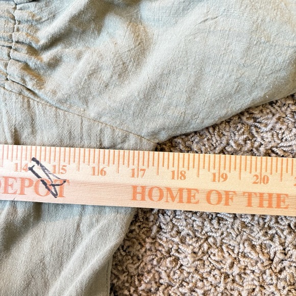 SNDYS Revolve Dress L Olive Tuscany Linen Mini Puff Sleeves Cottagecore Party - Picture 9 of 10